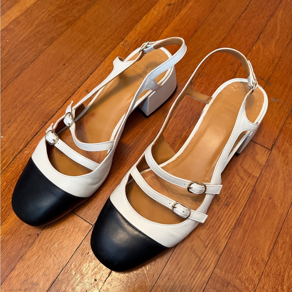 Sezane Black and White Women's Slingback Heels